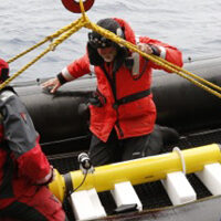 The APEX float prior to launch in the Drake Passage, just north of Antarctica (Credit: Charles Robertson/University Delaware)