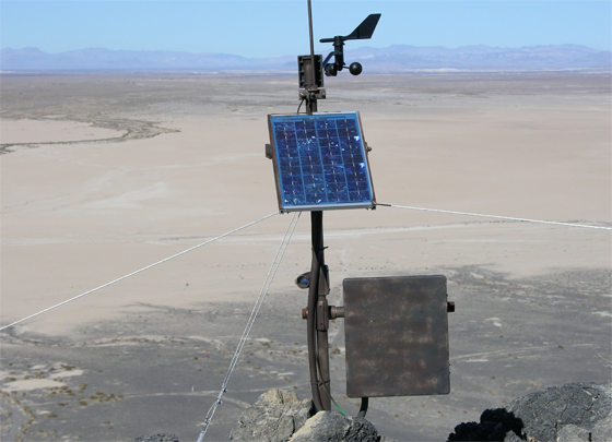 remote cameras / Dust monitoring system deployed in the Mojave Desert on a mountaintop to provide a wide-area perspective. (Credit: Rian Bogle/USGS)