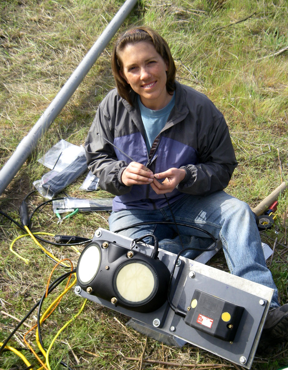 USGS scientist Molly Wood deploying two Sontek acoustic Doppler velocity meters in the Clearwater River: a 500 kHz SL™ (left) and a 3000 kHz SL™ (right) (Credit  Greg Clark/USGS)