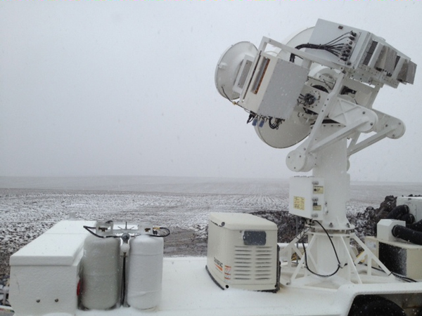 NASA Dual-Frequency Dual-Polarized Doppler Radar operating during a May 2 snowfall in Central Iowa (Credit: NASA)