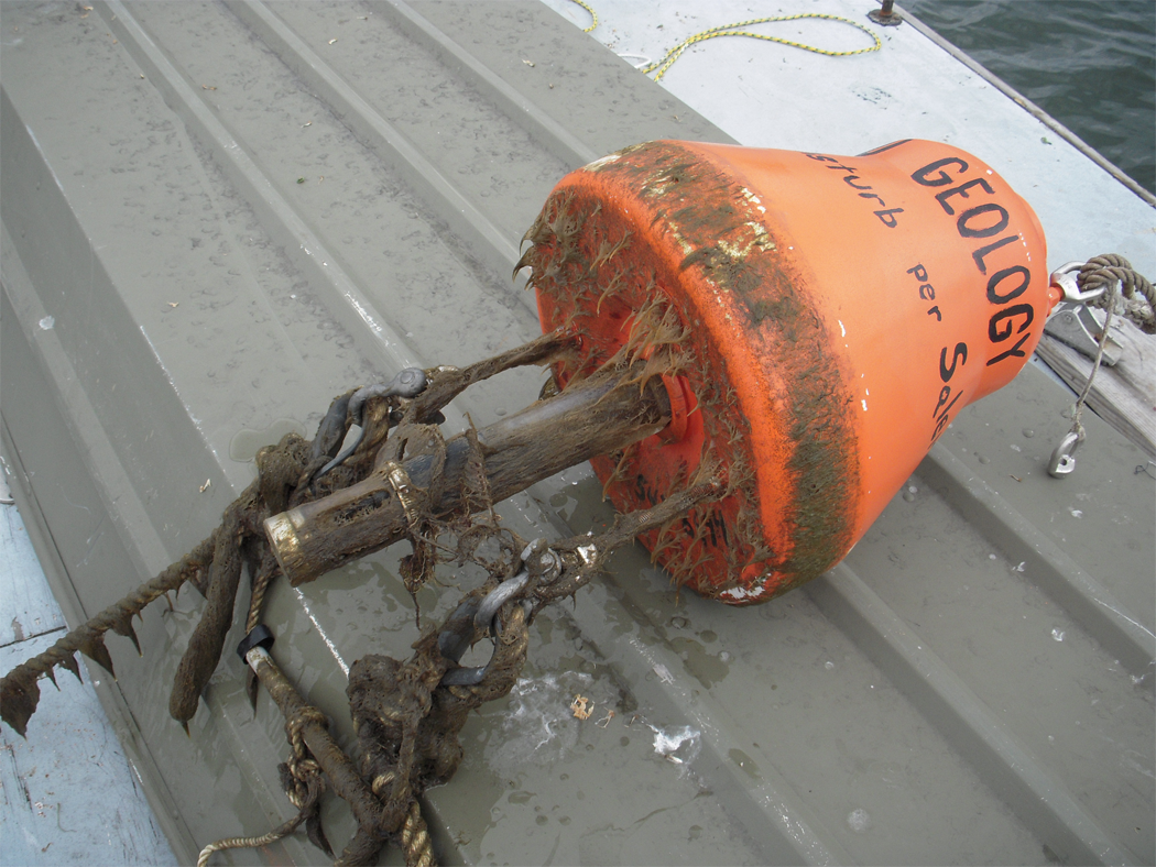 A monitoring buoy after spending some time Salem Harbor (Credit: Brad Hubeny)