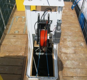 A winch controlled by a data logger lowers sensors to profile the lake (Credit: USGS)