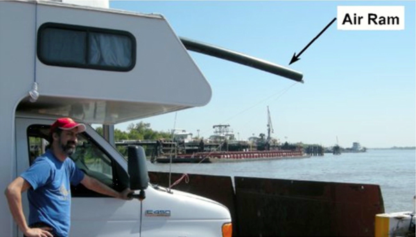 Air ram intake valve on the RV, shown crossing the Mississippi River (Credit: UCSB)