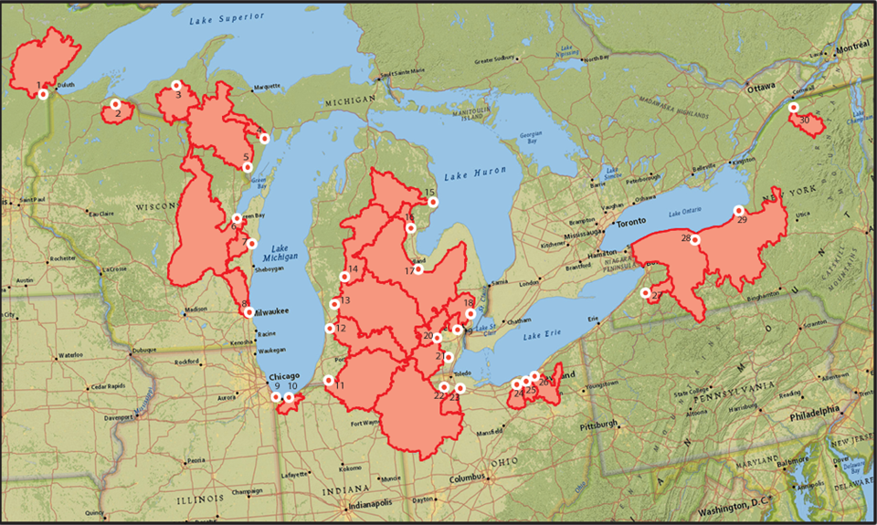The tributary monitoring network covers 30 of 59 sub-basins identified by the National Monitoring Network (Credit: USGS)