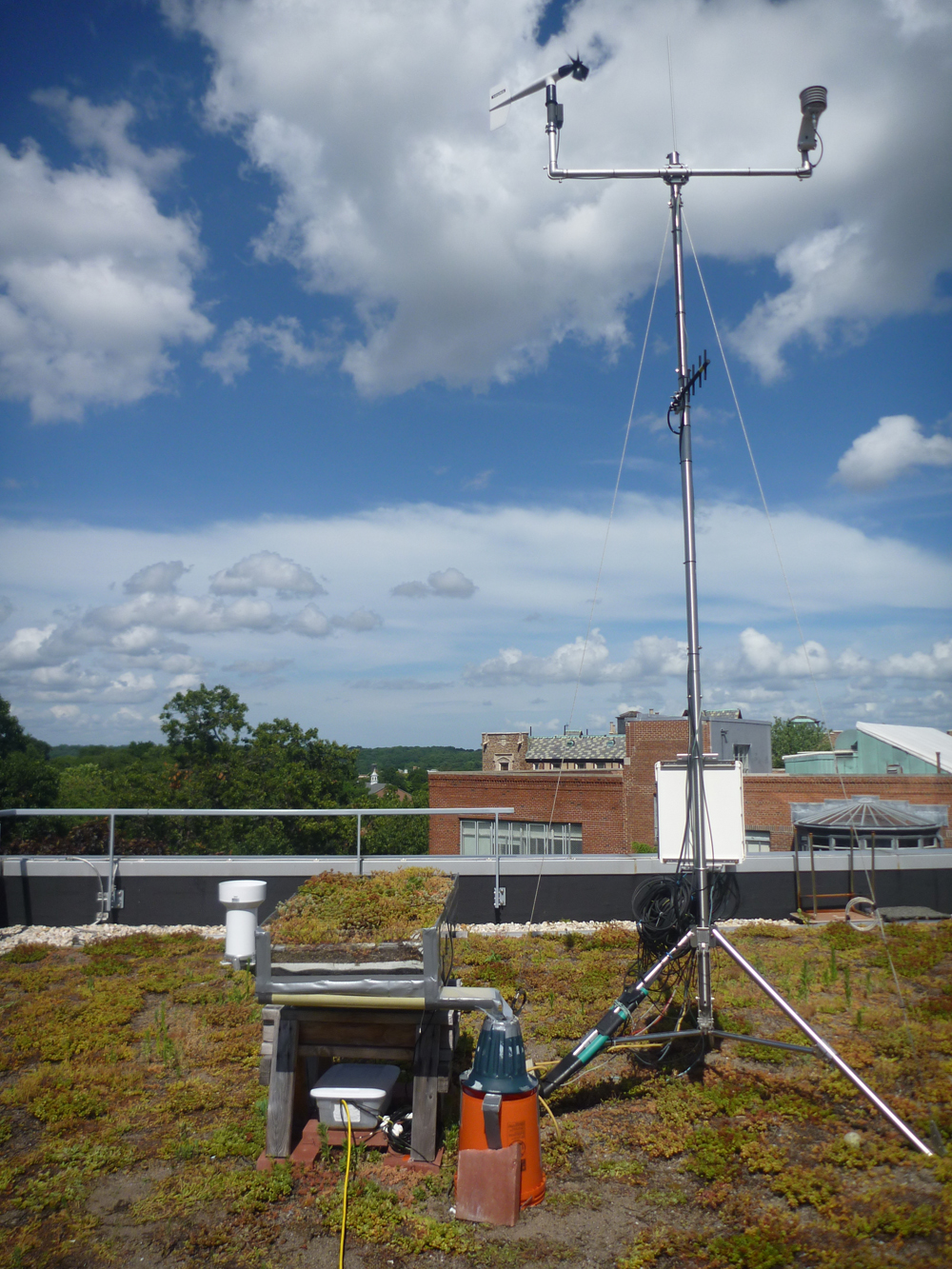 Wind and rain gauges provide climatic data, which is plugged into equations for calculating evapotranspiration. (Credit: Franco Mantalto)