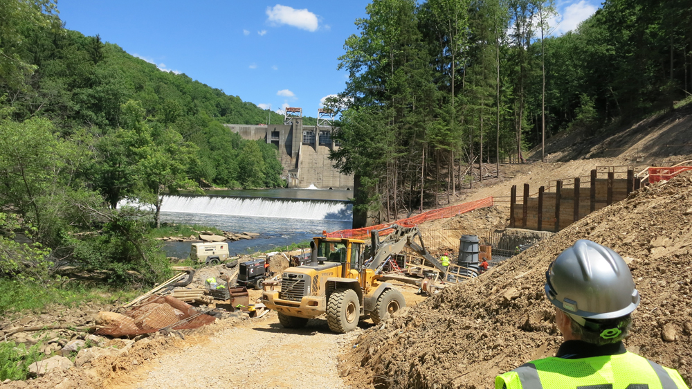 Work begins on one of the two hydropower generators set to be installed on Mahoning Creek Dam (Credit: Mike Voellmecke)