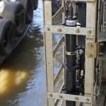 A Mississippi River nitrate sensor package at the Baton Rouge station. (Credit: USGS)