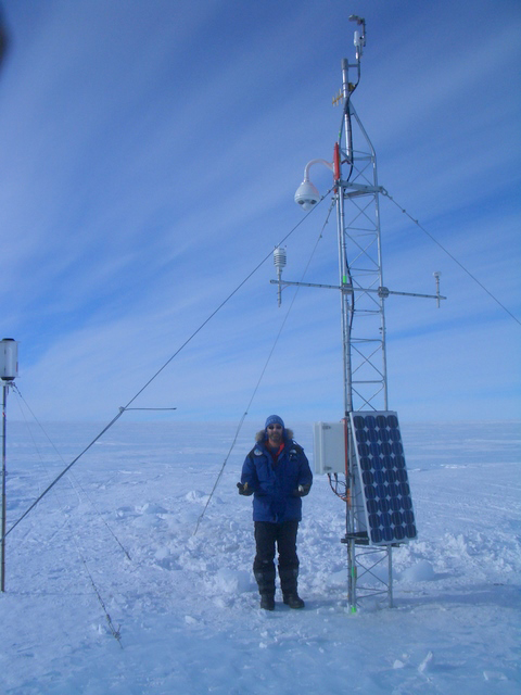 Ross with a station at the runway threshold of the basecamp Patriot Hills operated by Antarctic Logistics and Expeditions