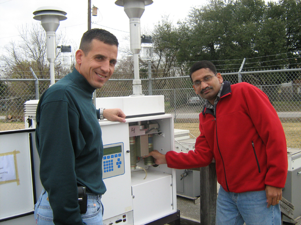 Shankar Chellam and Steve Paciotti, Texas Commission on Environmental quality set up particulate matter samplers