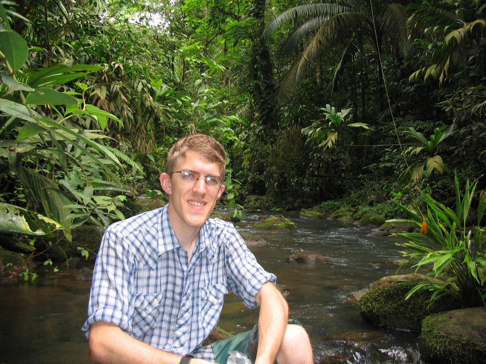 Gaston Small alongside a stream in the La Selva Biological Station in Costa Rica