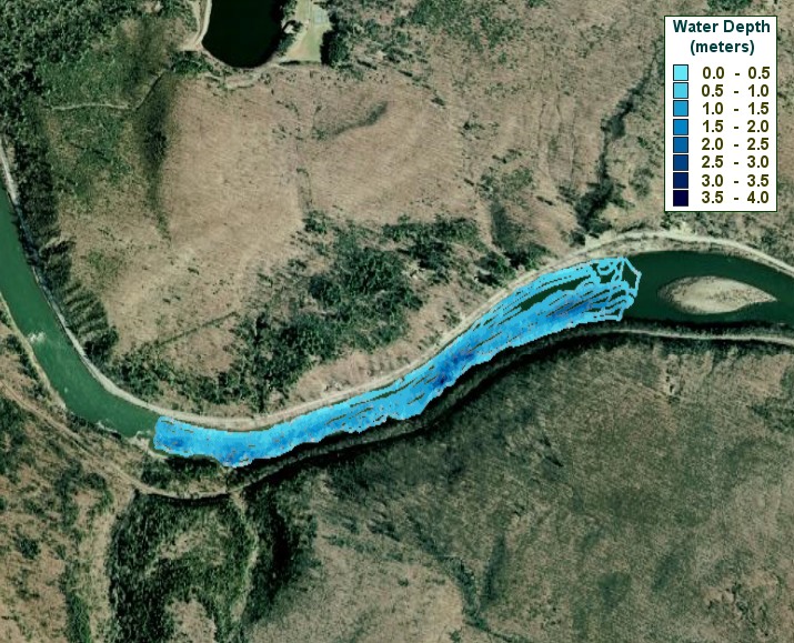 Bathymetric sounding in the Delaware River overlayed on a Google map