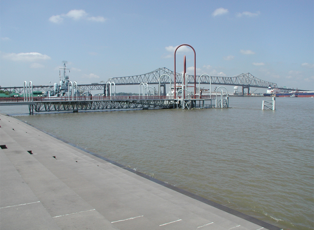 The public dock on the Mississippi River at Baton Rouge that houses the USGS water quality station (Credit: USGS)
