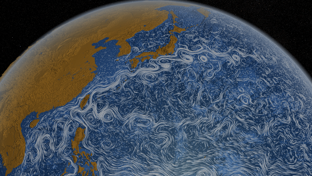 A rendering of the Kuroshio Current (Credit: NASA/Goddard Space Flight Center Scientific Visualization Studio)