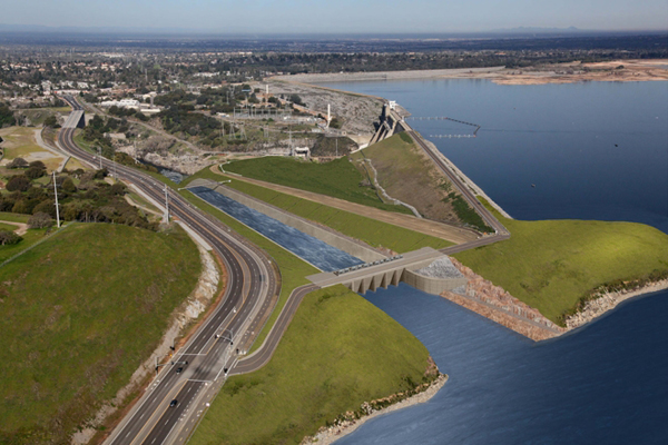 An artist's rendering of the completed Folsom Dam spillway (Credit: U.S. Bureau of Reclamation)