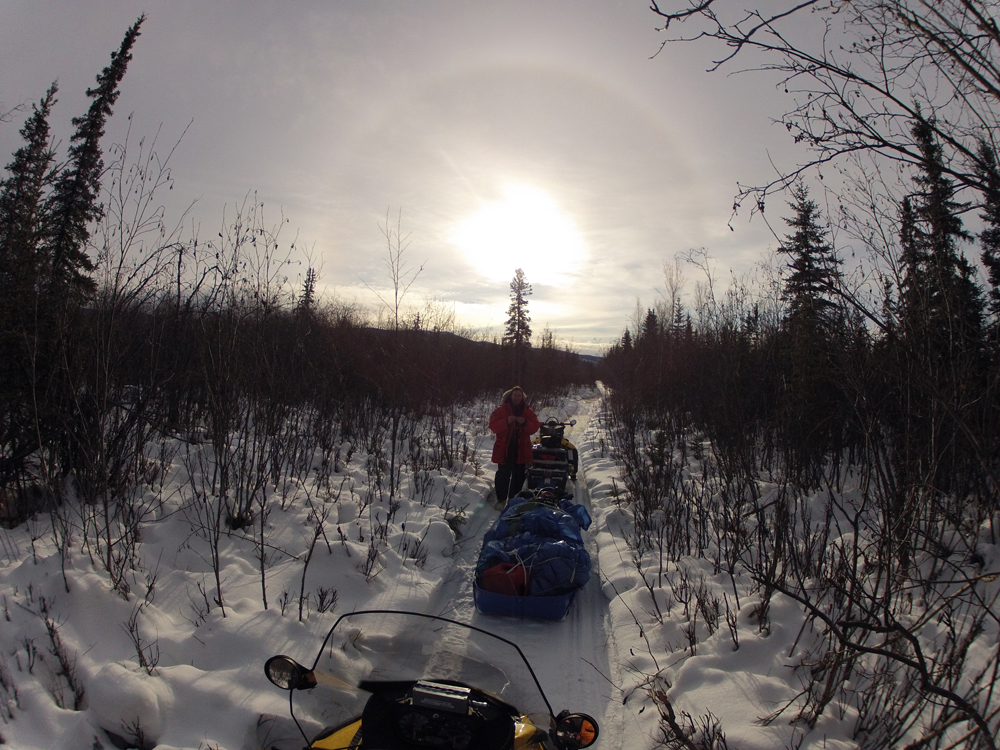 Scientists embarked on snowmobiles to deploy sensors on lakes in the Minto Flats region (Credit: Guido Grosse)