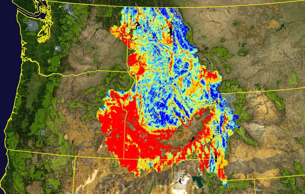 A high-resolution stream temperature map based on data from Northwestern states. (Credit: U.S. Forest Service)