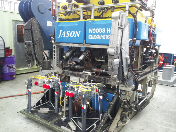 Two mosquito meters loaded on the Woods Whole Oceanographic Institution's JASON ROV (Credit: University of Washington)