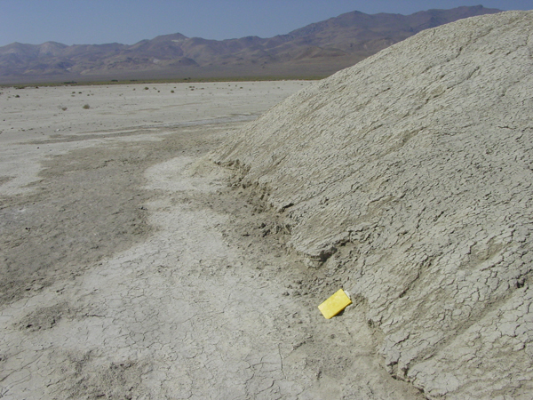 An erosional scarp created by waves from the playa lake that formed in the spring of 2006 (Credit: Kenneth Adams)