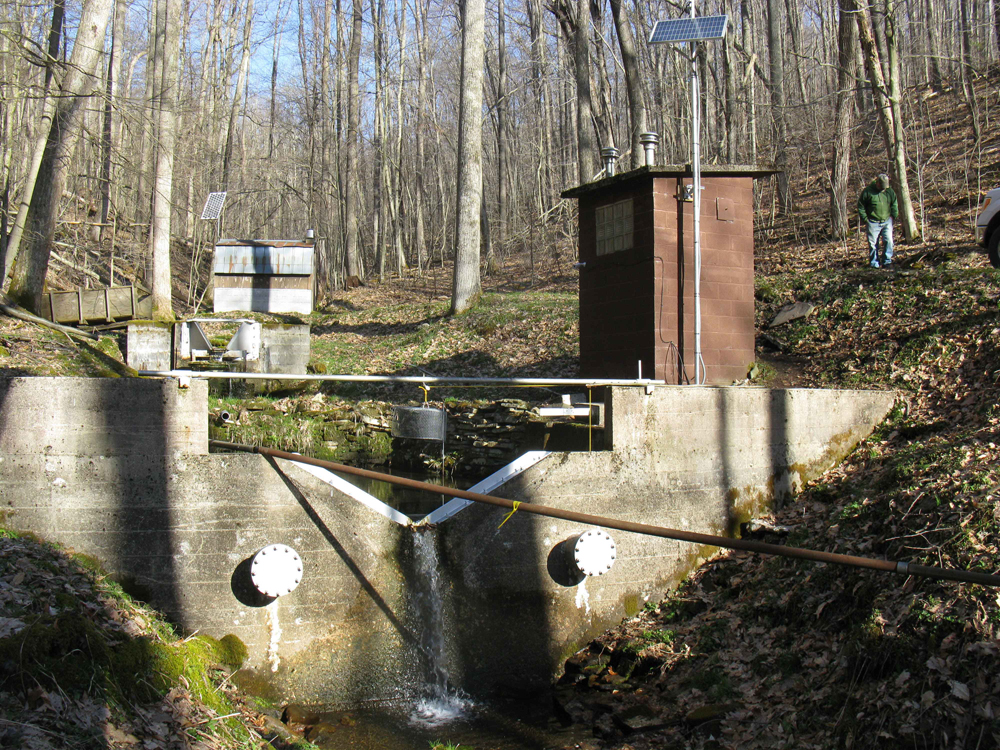 A weir and gauge house for measuring flows in Fernow Experimental Forest (Credit:  (Credit: Ian Halm, U.S. Forest Service)