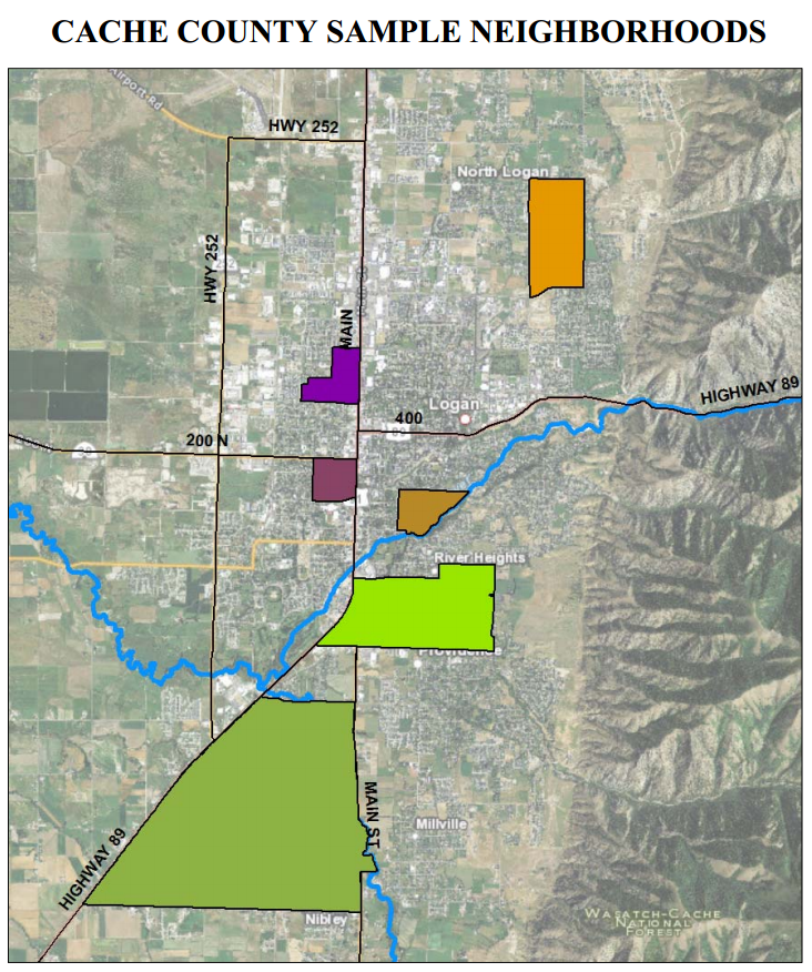 A map of Cache County, Utah, neighborhoods in the water survey sample (Credit: iUTAH)