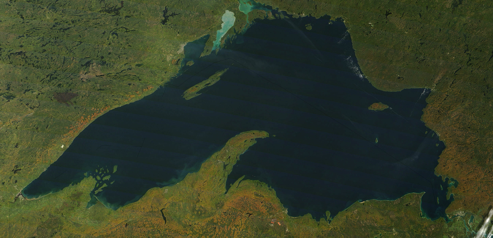 Lake Superior is the largest freshwater lake in the world by surface area (Credit: Jeff Schmaltz MODIS Land Rapid Response Team, NASA GSFC)