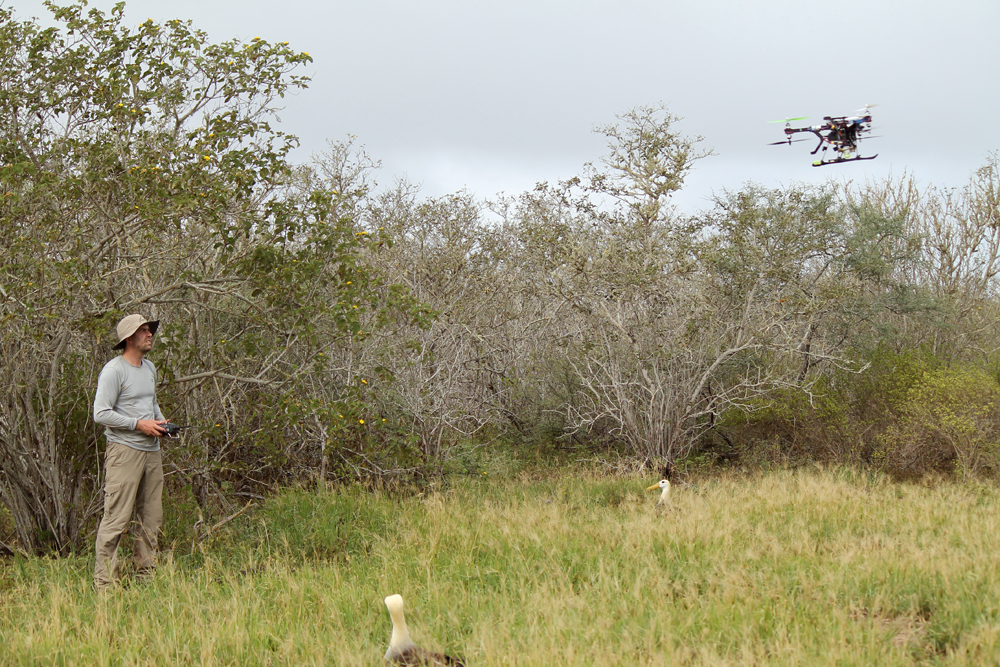 Greg Carney and a hexacopter in flight (Credit: Sean Burnett)