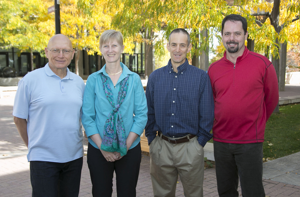 The research team of Valery Zavorotny of NOAA, Kristine Larson and Eric Small of University of Colorado Boulder, and John Braun of UCAR. (Credit: Bob Henson/UCAR)