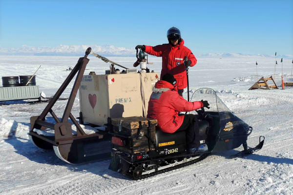 The team received snowmobile training to help them install sensors at stations up to 30 miles away. Credit: Scripps Institution of Oceanography