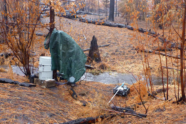 The researchers equipped small perennial streams in the burned area with autosamplers and other monitoring equipment. (Courtesy Yosemite National Park)