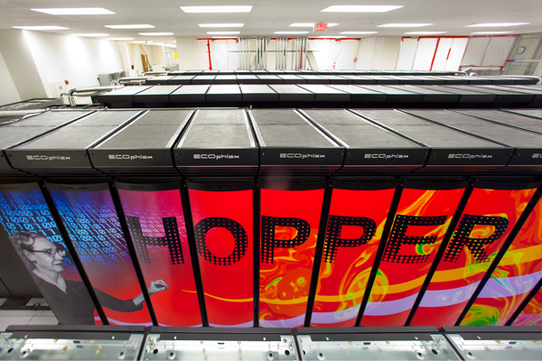 NERSC Cray XE6 Hopper supercomputer cluster. (Roy Kaltschmidt / Lawrence Berkeley National Laboratory)