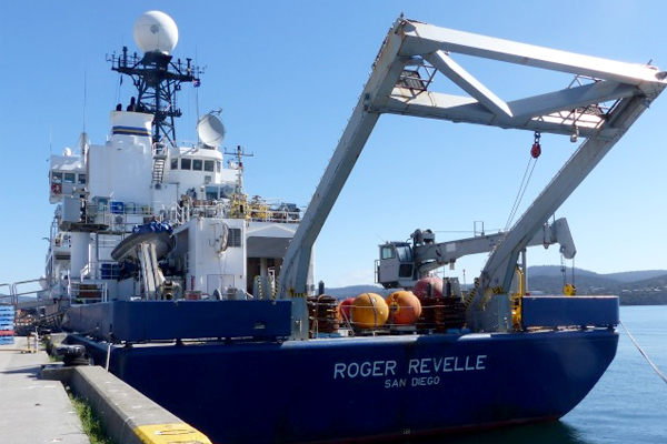 Researchers loaded the RV Revelle with instruments to study deep sea waves. (Credit: Jennifer MacKinnon)