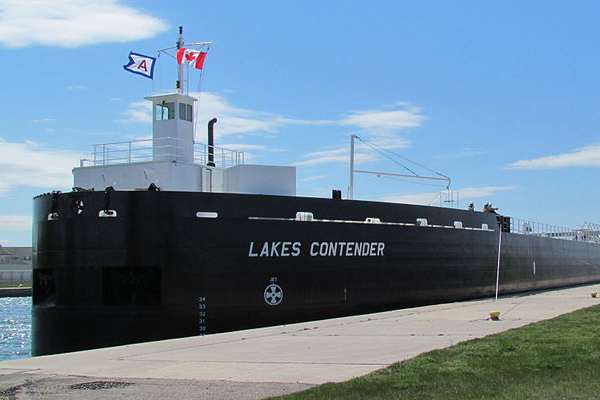 The Lakes Contender is a large cargo vessel on the Great Lakes. (Credit: Michelle Hill / U.S. Army Corps of Engineers)