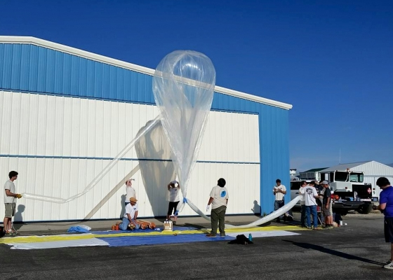 Workers at the Montana Space Grant prepare to launch a research balloon from Big Timber, Montana. (Credit: Berk Knighton / BOREALIS)