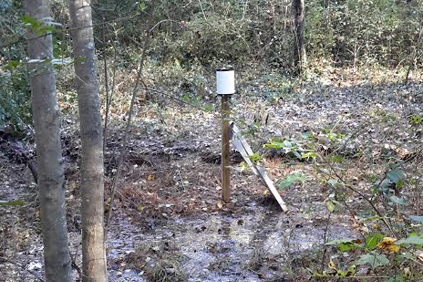 Tipping bucket rain gauge and solar panel. (Credit: Thalika Saintil / University of Georgia)