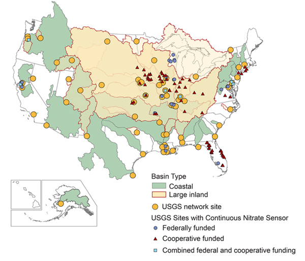 The USGS already has a network of nitrate sensors deployed across the country. (Credit: USGS)