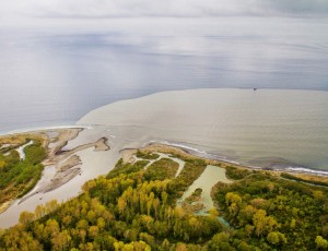 Sediment pours in into the Straits of Juan de Fuca from the Elwha river after a dam removal. Photo Credit John Felis, USGS