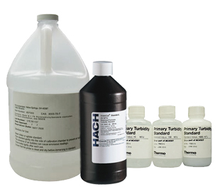 Approved turbidity standards are usually either Formazin or styrene-divinylbenzene copolymer suspensions. 