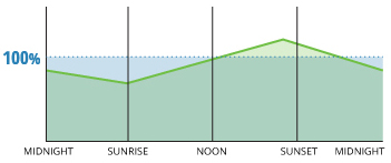 Dissolved oxygen concentrations will increase during the day due to photosynthesis production, and decline at night after the sun sets.