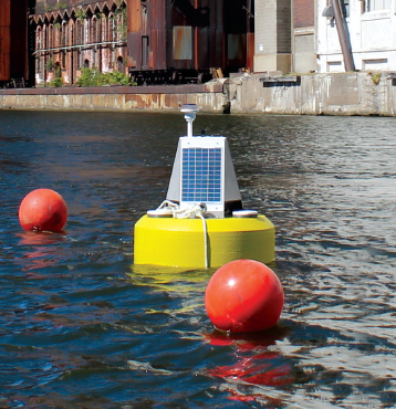 Turbidity monitoring data buoy at a dredging site.