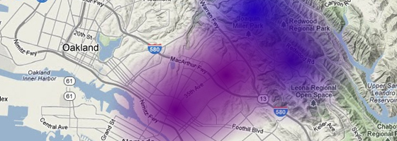 A screenshot from the Berkeley Atmospheric CO2 Observation Network Google map (Credit: UC Berkeley)