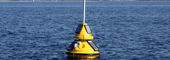 A new buoy four miles off the coast of Michigan City, Ind., in Lake Michigan will provide real-time information on lake conditions for boaters and others just off the shore. (Illinois-Indiana Sea Grant photo/Anjanette Riley)