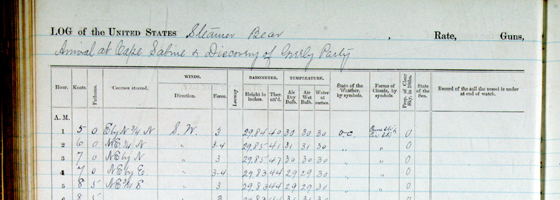 arctic climate data A page from the log book of the U.S. Navy steamer Bear, June 22, 1884. The Bear's logs are included in the Old Weather-Arctic citizen science project. (Credit: National Archives)