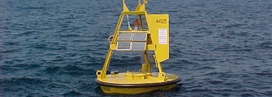 A 3-meter discus buoy like those used to measure wave heights in Lake Erie (Credit: NOAA)