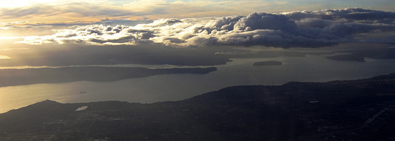 An aerial view of Puget Sound near Seattle (Credit: Liz Lawley, via Flickr)