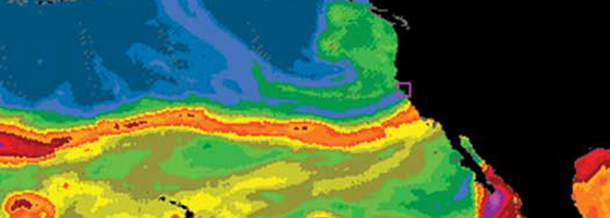 Satellite image of an October 2009 atmospheric river that made landfall in central California.