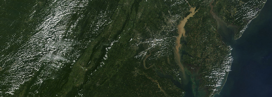 Tropical Storm Lee carried sediment into Chesapeake Bay in 2011 (Credit: NASA MODIS Rapid Response Team at NASA GSFC)