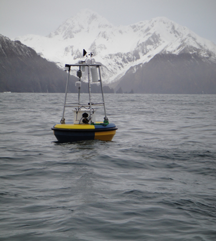 A buoy in a monitoring network for ocean acidification near Alaska (Credit: NOAA)
