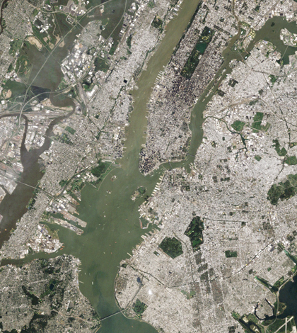 The Governer's Island area of New York Harbor and the Hudson River Estuary (Credit: NASA)