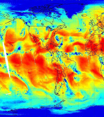 Satellite image measuring atmospheric water vapor (Credit: NASA/NOAA)