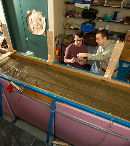 Geology Assistant Professor Chris Lowry and PhD student Ethan Mamer in Natural Sciences Complex lab